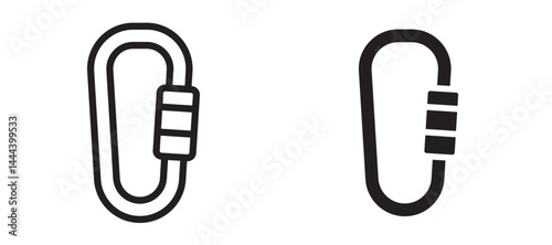 Carabiner icon In Flat and stroke Style Vector For App, UI, Websites. Black Vector Illustration.
