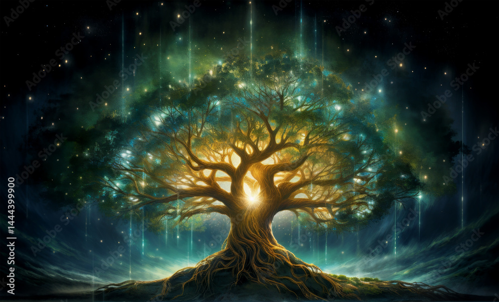 magic tree with light on night