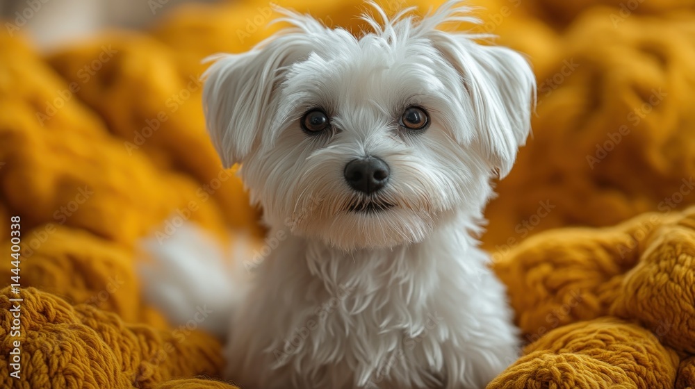 Adorable Maltese Puppy on a Cozy Yellow Blanket