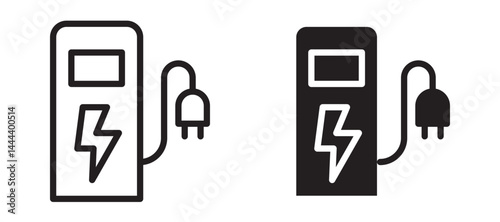 Charging station icon In Flat and stroke Style Vector For App, UI, Websites. Black Vector Illustration.