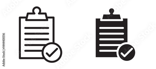 Clipboard check icon In Flat and stroke Style Vector For App, UI, Websites. Black Vector Illustration.
