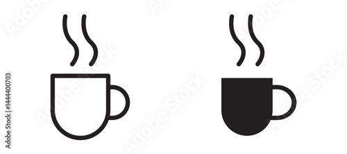 Coffee mug icon In Flat and stroke Style Vector For App, UI, Websites. Black Vector Illustration.