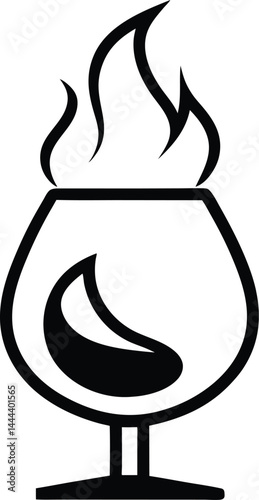 Stylized cognac glass with fire elements created in smooth continuous line art ideal for bold drink designs bar promotions and elegant flame themed alcohol artwork