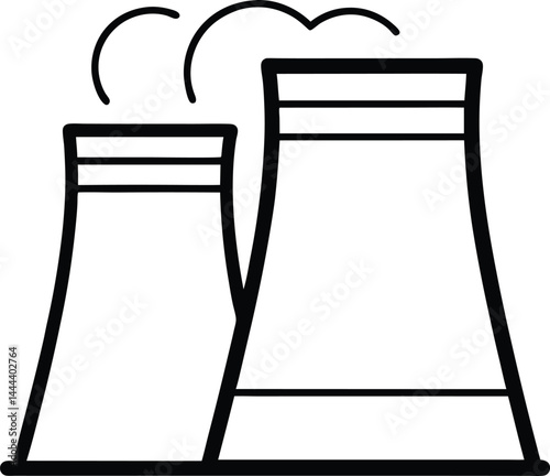 Cooling towers of a power plant illustrated in industrial continuous line art style ideal for energy industry graphics minimal eco themes and factory silhouette artwork
