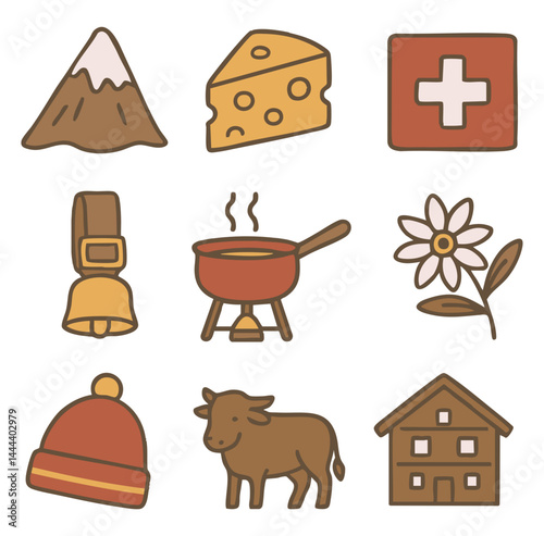 set of Switzerland themed icons