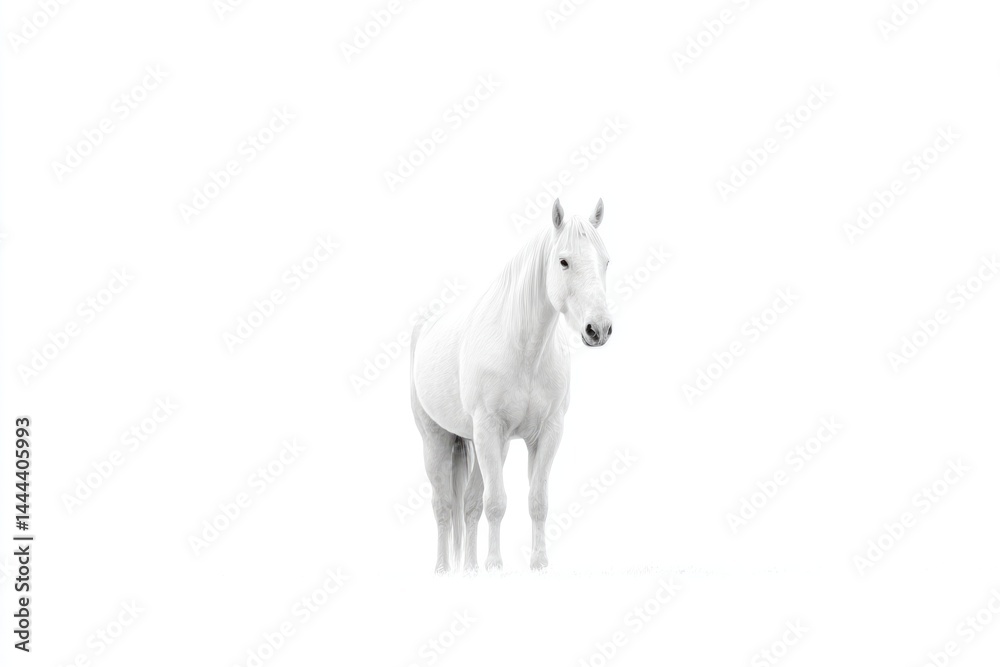 Obraz premium capture minimalistic image of majestic horse standing proudly isolated against pristine white background with ample