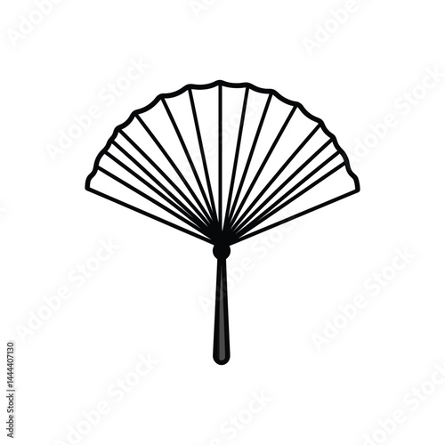 Detailed Hand Fan with Black Outline and Transparent Background