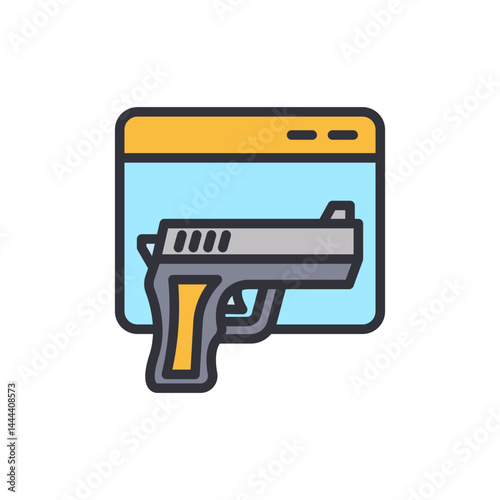Gun shopping colored icons, minimalist vector illustration ,simple transparent graphic element .Isolated on white background