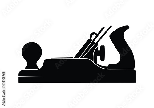 Wood plane silhouette. This image showcases a bold black silhouette of a wood plane, highlighting its sturdy handle and flat blade. Vector clipart illustration design.