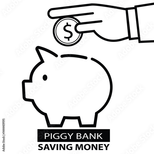  Piggy bank saving money icon. Economic concept, outline symbol, simple thin line icons for website, web design, mobile app, infographics. vector