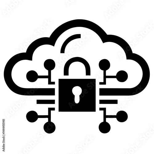 Cloud Storage Padlock Logo Secure Data Protection Symbol in Gradient Blue Minimalist Flat Vector on Transparent Background photo