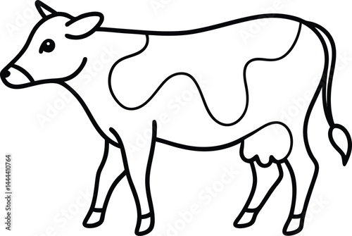 Artistic continuous line drawing of a spotted cow in a standing pose ideal for dairy farming visuals livestock branding and simple country style animal illustrations