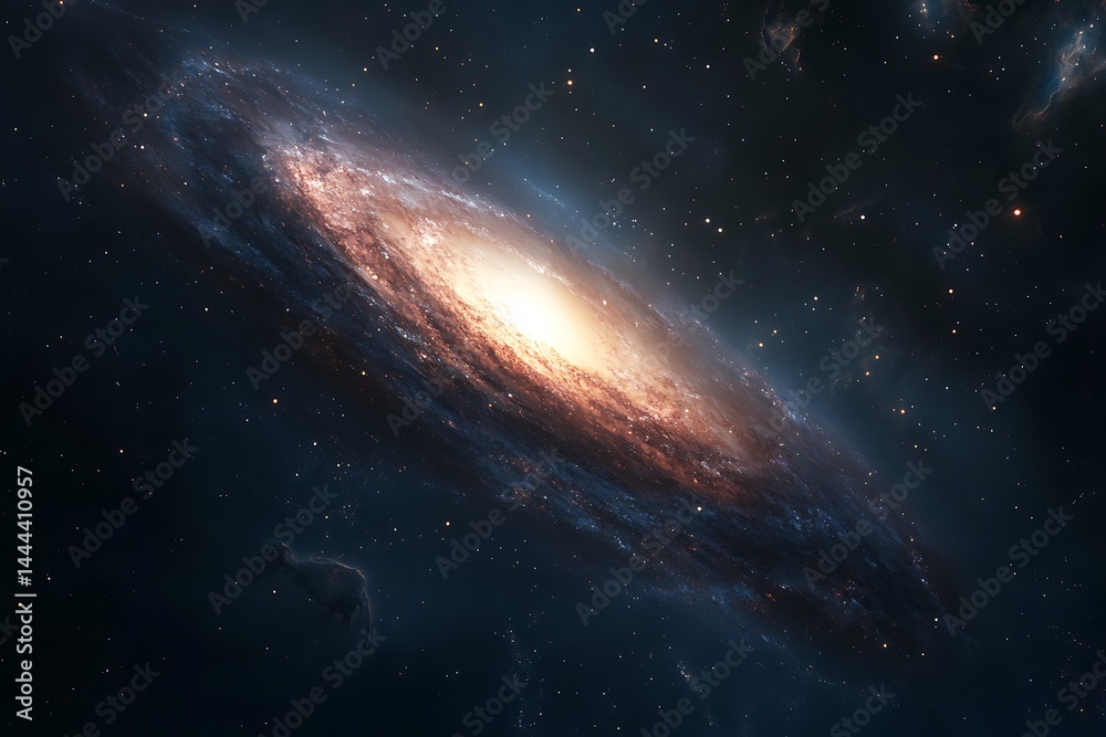 Fototapeta premium Spiral Galaxy with Bright Core and Starry Dark Space Background