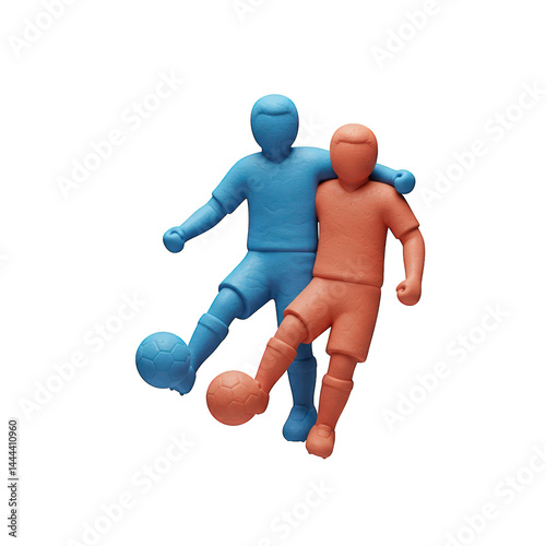 Foosball Duo: Abstract Soccer Game Players. 3d plasticine style.
