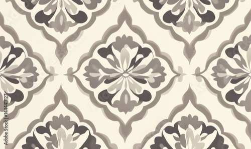 Elegant gray and cream floral damask pattern for interior design and decor.
