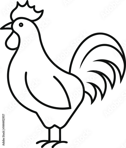 Minimalist rooster crowing in the morning rendered in clean continuous line art perfect for natural product packaging or rural artwork aesthetics