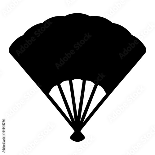 Simple silhouette of an Asian folding fan with scalloped edge design