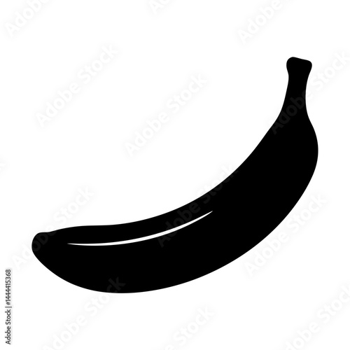 Simple black and white illustration of a ripe and curved banana fruit