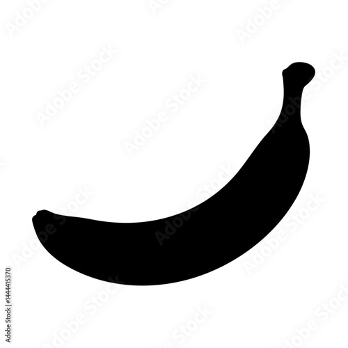 Black silhouette of a ripe banana against a clean white background