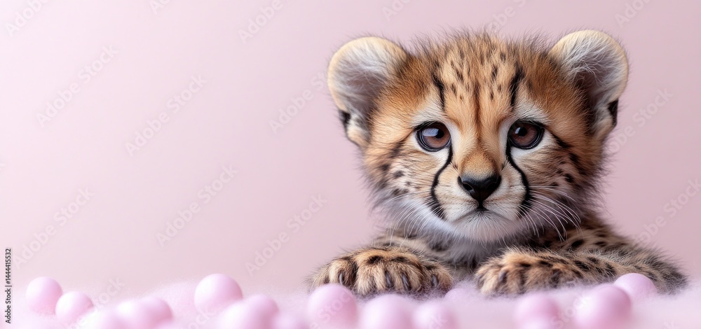 Adorable Cheetah Cub Amidst Pink Balls