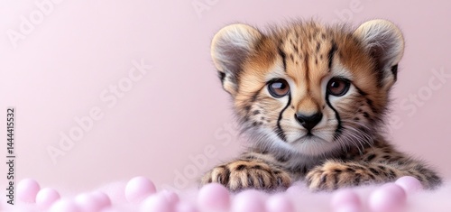 Obraz na płótnie Adorable Cheetah Cub Amidst Pink Balls w salonie