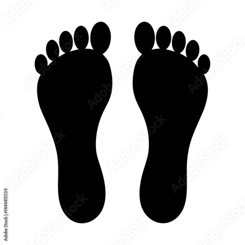 A pair of black footprints on a white background graphic depiction