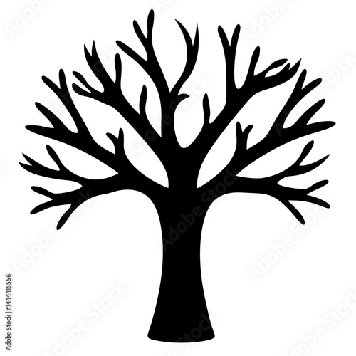 Bare Tree Silhouette Graphic Isolated on White Background, Simple Black Drawing
