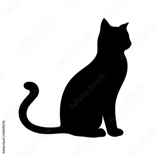 Elegant silhouette of a cat sitting gracefully and looking to the right