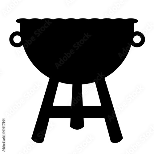 Silhouette illustration of a round charcoal barbecue grill on a tripod stand