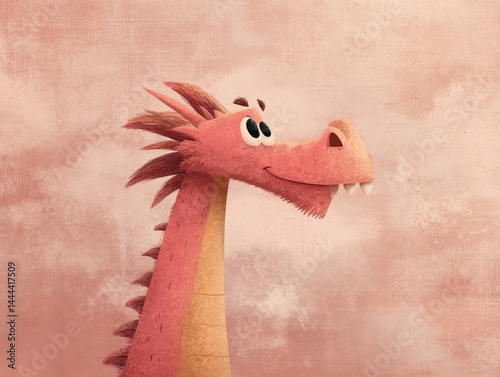 Delightful depiction of a friendly, animated dragon.