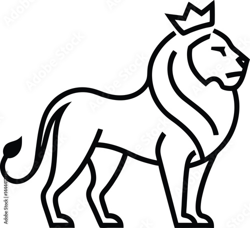 Crowned lion in flowing continuous line art style symbolizing courage and authority great for majestic design themes or refined animal illustrations