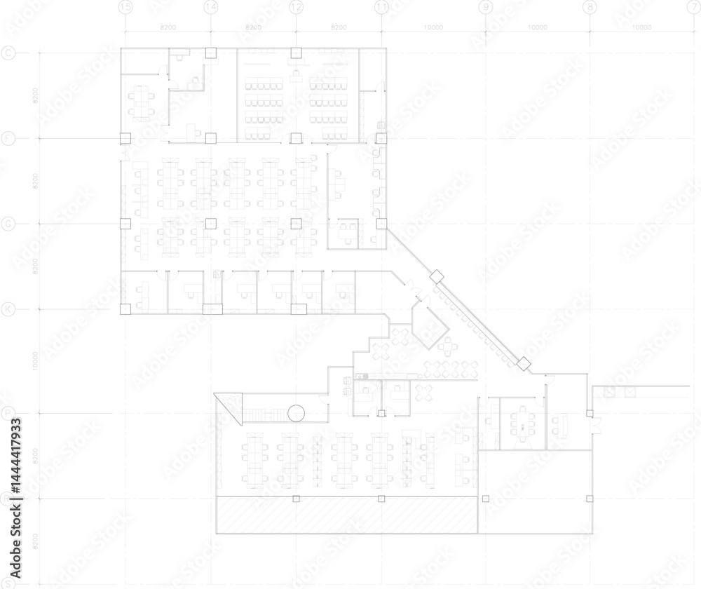 Drawing 2d layout layout, working zone with manager's room zone and original vector meeting room. Drawing 2d layout layout, working zone with manager's room zone and original vector meeting room.