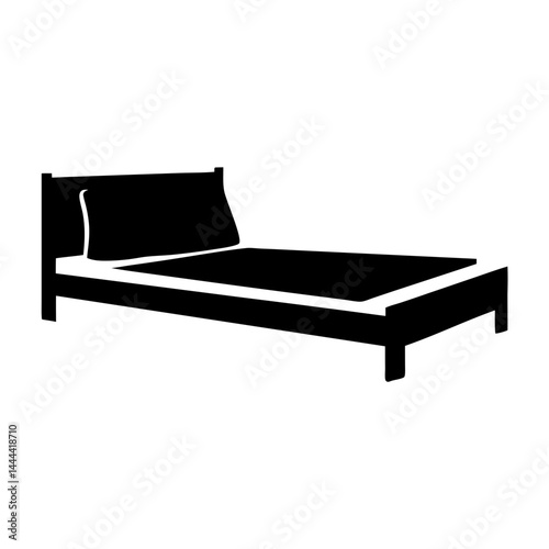 Simple Black and White Bed Illustration with Pillows and Headboard