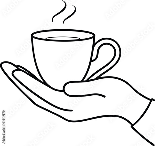 Cozy human moment with cup in hand illustrated in continuous line art minimalist and warm suitable for home decor coffee shop art or branding