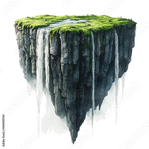 Floating Island With, watercolor vector, isolated on a white background.