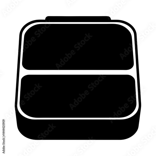 Stylized lunchbox graphic in black and white showcasing dual compartments