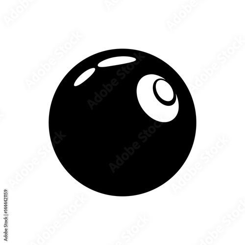 Simple black sphere with a gloss effect, floating in white space