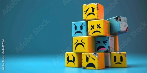 Expressive digital blocks with broken, tearful faces, each a symbol of declining success.