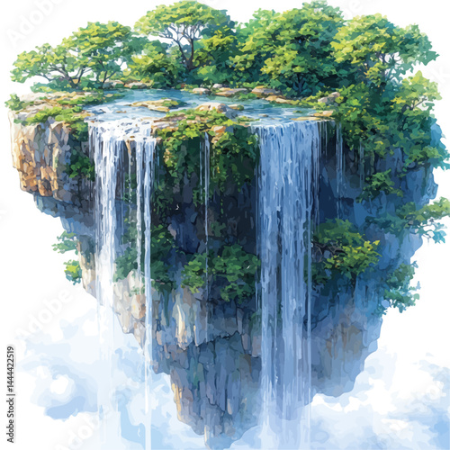 watercolor of Floating Island With, vector, isolated on a white background.