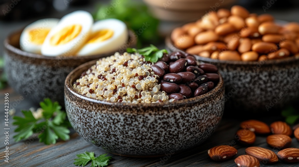 Obraz premium Healthy Quinoa Bowl with Beans and Eggs