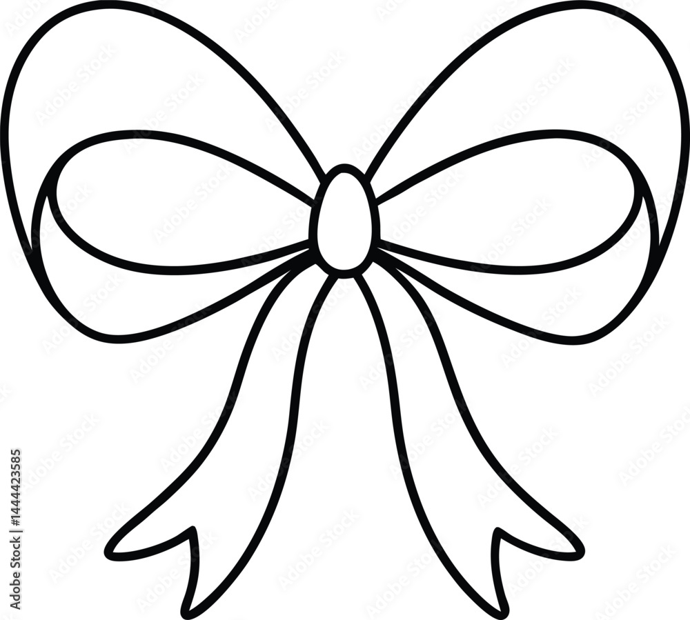 Decorative ribbon bow elegantly drawn in continuous line art style perfect for festive packaging gift tags invitations or graceful design elements Decorative ribbon bow elegantly drawn in continuous line art style perfect for festive packaging gift tags invitations or graceful design elements
