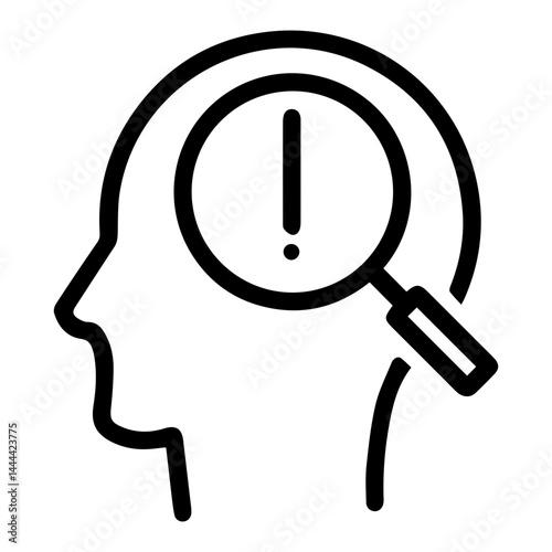 Discovery in mind (outline style). Uncovering thought, exploring idea, finding answers, mental investigation, seeking knowledge, revealing concept, inquisitive mindset, probing mind, analytical