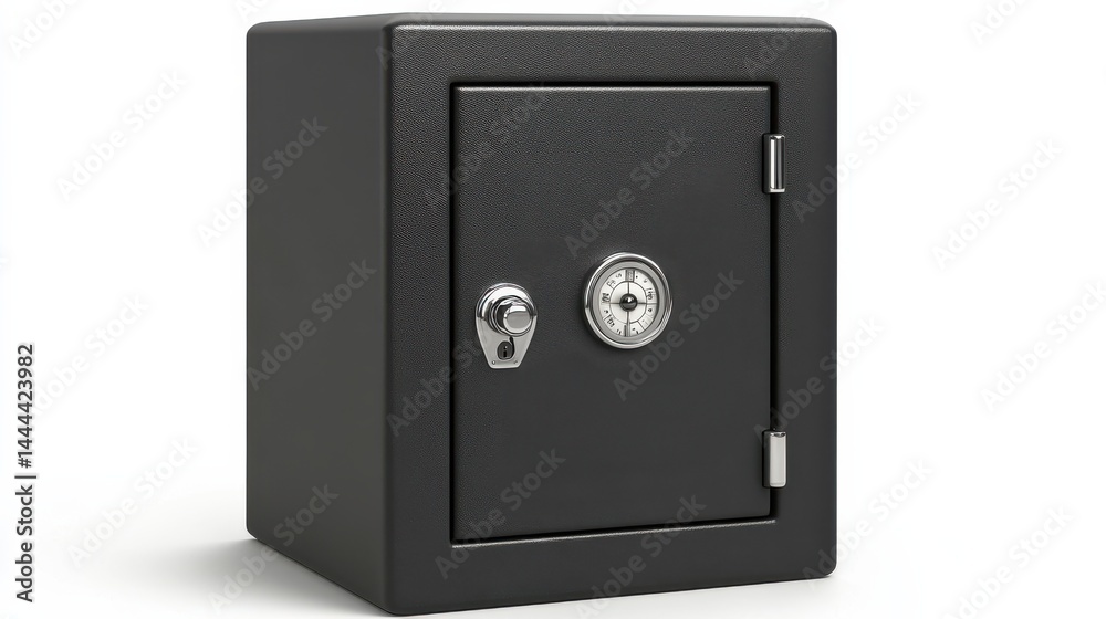 Secure Black Safe with Combination Lock on White Background for Storage and Protection Secure Black Safe with Combination Lock on White Background for Storage and Protection