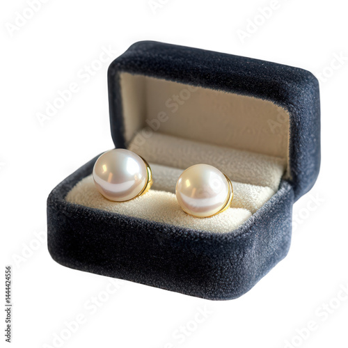 Elegant pearl earrings displayed in a plush velvet case, emphasizing their beauty and sophistication.