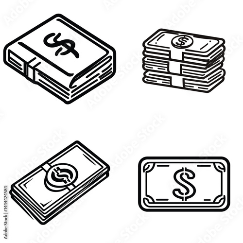 Dollar Bills, Money Stacks with Dollar Sign in a Linear Style