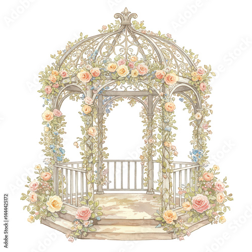 Floral Gazebo Watercolor Illustration