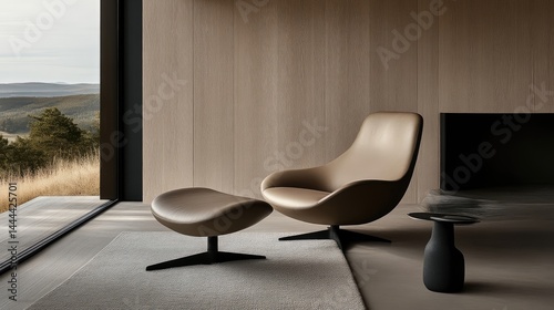 Modern lounge chair and ottoman set in a contemporary living room