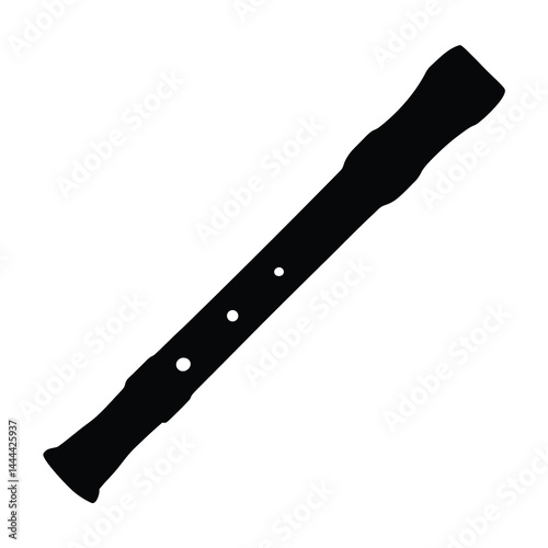 Black Silhouette of a Recorder Musical Instrument on White Background