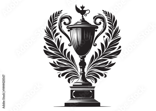 winning trophy logo silhouette vector, winning trophy logo icon silhouette vector, champion silhouette trophy cup, black gold trophy cup award vector silhouettes on a white background.