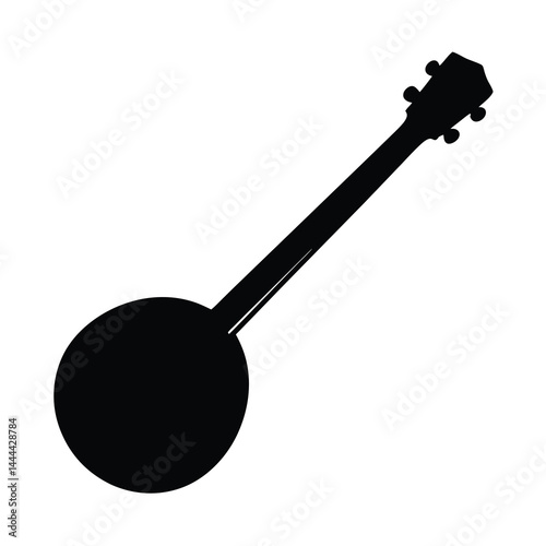 Silhouette of a five string banjo against a white background illustration